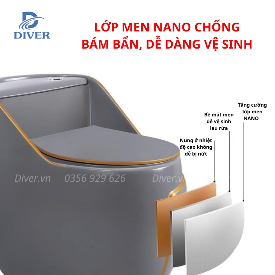 Bồn Cầu Trứng Xám Kẻ Vàng – D342