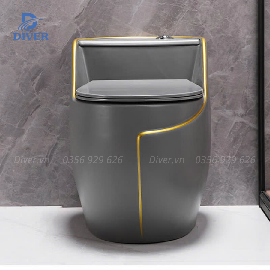 Bồn Cầu Trứng Xám Kẻ Vàng – D342