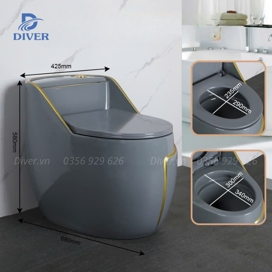 Bồn Cầu Trứng Xám Kẻ Vàng – D342