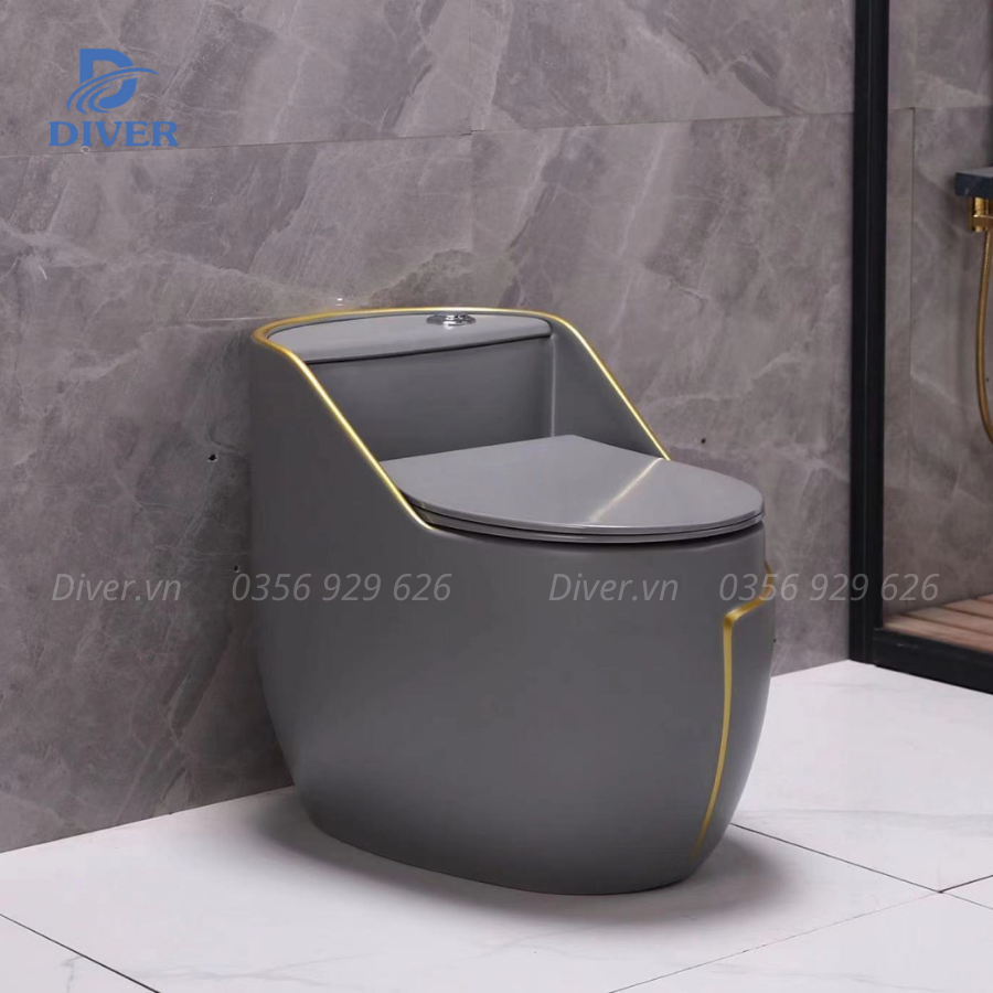 Bồn Cầu Trứng Xám Kẻ Vàng – D342